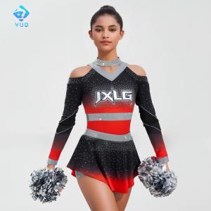 YUQ Wholesale Black And Red Cheerleading Uniforms High School Cheer Uniforms With Rhinestones