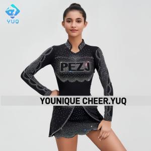 YUQ All Star Glitter Black AB Rhinestone Long Sleeve Breathable High Quality Cheerleading Uniform